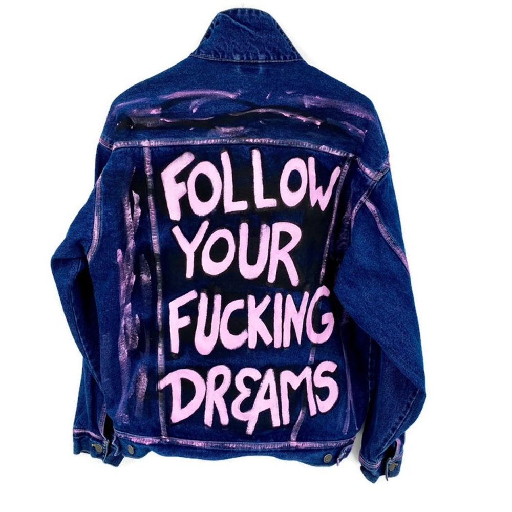 Custom Painted Ex-Boyfriend Denim Trucker Jacket L - Picture 14 of 15